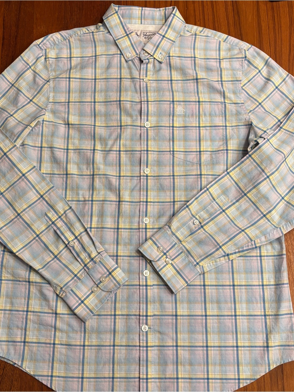 Original Penguin Pastel blue pink yellow Plaid Button-Down Shirt Large